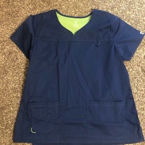 Two navy blue scrub tops